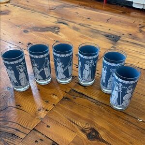 Vintage Jeanette Glasses Greek Set of  6 Vintage 1950's 5.5 Corinthian Blue